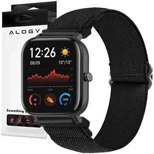 Pasek elastyczny Uniwersalny nylonowy Alogy Nylon opaska do zegarka Smartwatcha 20mm czarny - Akcesoria do smartwatchy - miniaturka - grafika 1