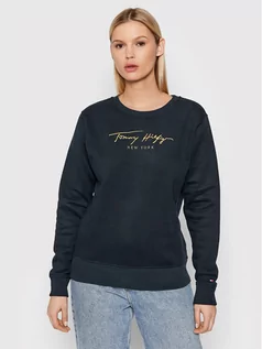 Bluzy damskie - Tommy Hilfiger Bluza Fleece Gold Script WW0WW33846 Granatowy Regular Fit - grafika 1