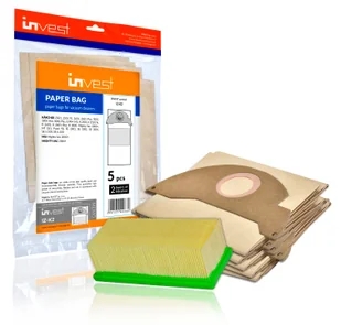 Invest 5 worków do odkurzacza z filtrem lamelowym kompatybilnych z Kärcher 2501 2601 3001 NT181 SE3001 WD2500M Puzzi 90 - Filtry do odkurzaczy - miniaturka - grafika 1