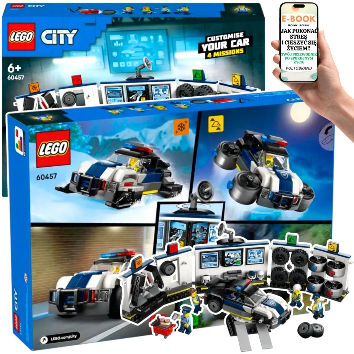LEGO PREZENT DLA DZIECKA POLICJA Zestaw (60457) – Warsztat z tuningiem, mechanikami i misją ratunkową + EBOOK-1