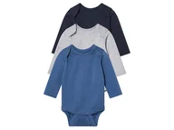 Body dla niemowląt - lupilu® Body niemowlęce z bawełny, 3 sztuki (50/56, Granatowy/ niebieski/ szary) - miniaturka - grafika 1