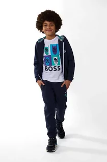 Spodnie i spodenki dla chłopców - BOSS spodnie dresowe dziecięce kolor granatowy z nadrukiem - Boss - grafika 1