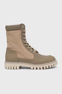 Botki damskie - Tommy Hilfiger botki TH Casual Lace Up Boot damskie kolor beżowy na płaskim obcasie - grafika 1