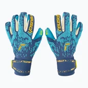 Piłka nożna - Rękawice bramkarskie Reusch Attrakt Freegel Aqua Windproof true blue/gold/aqua blue - miniaturka - grafika 1
