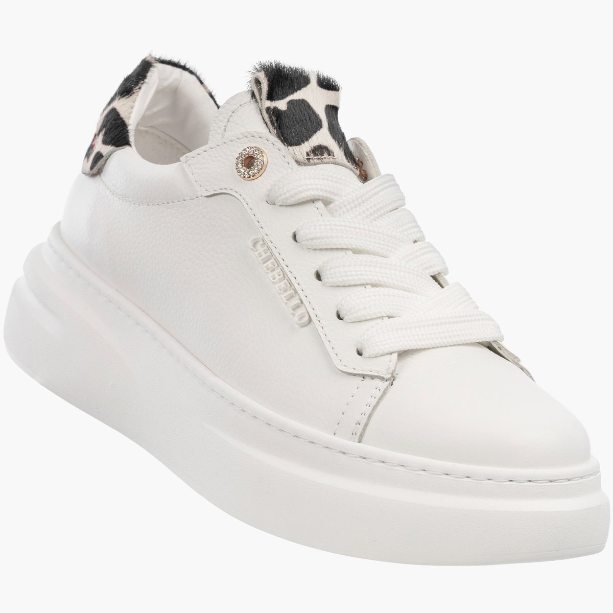 Półbuty Damskie Skórzane Buty Na Platformie Sneakersy Białe Panterka CheBello Biały 41