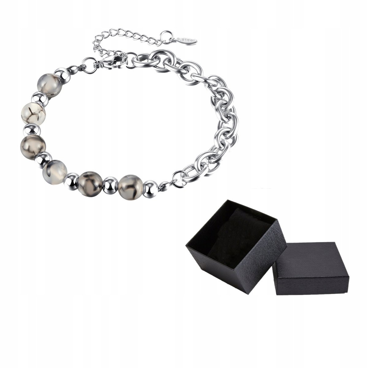 Bransoletka Srebrna Łańcuszek Stal Chirurgiczna Kamień Drangonstone Pudełko