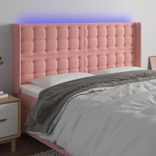 vidaXL Zagłówek do łóżka z LED, różowy, 163x16x118/128 cm, aksamit - Inne meble do sypialni - miniaturka - grafika 1