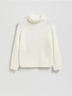 Swetry dla dziewczynek - Reserved - Gładki sweter z golfem - złamana biel - miniaturka - grafika 1