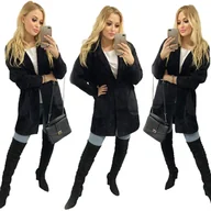 Płaszcze damskie - Płaszcz ALPAKI kurtka WEŁNA CZARNY oversize - miniaturka - grafika 1