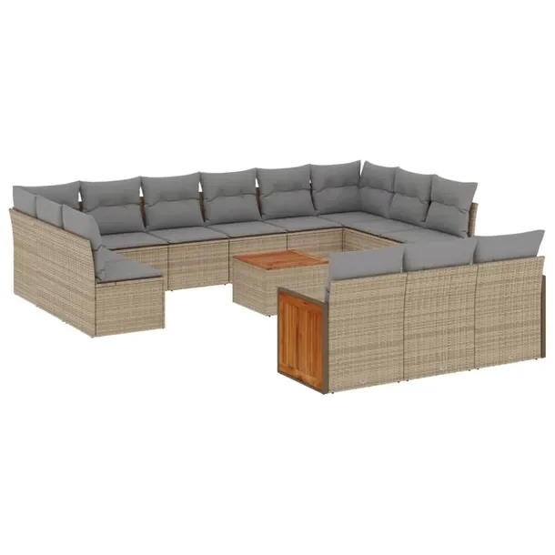 Zestaw mebli ogrodowych modułowych beżowy, rattan PE, 55 x 62 x 69 cm