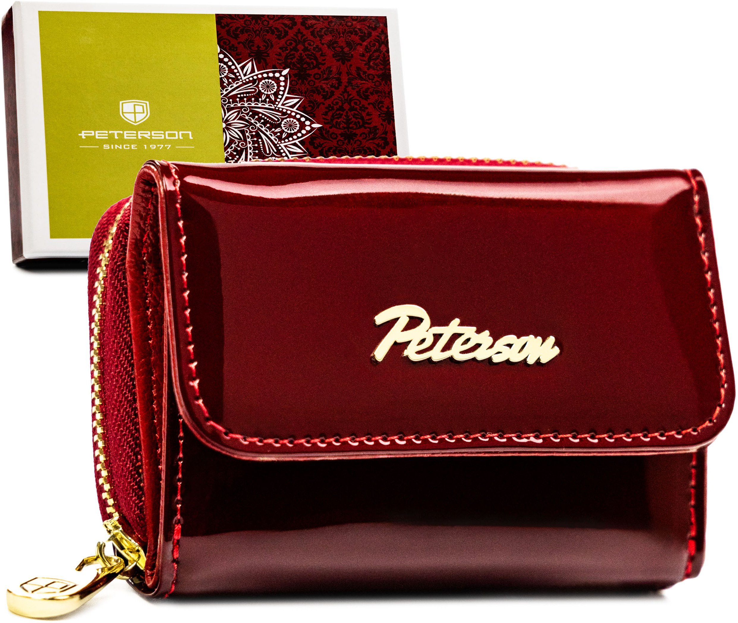 Peterson Peterson Mały Portfel Damski RFID Czerwony Lakierowany Minimalizm BC-423229