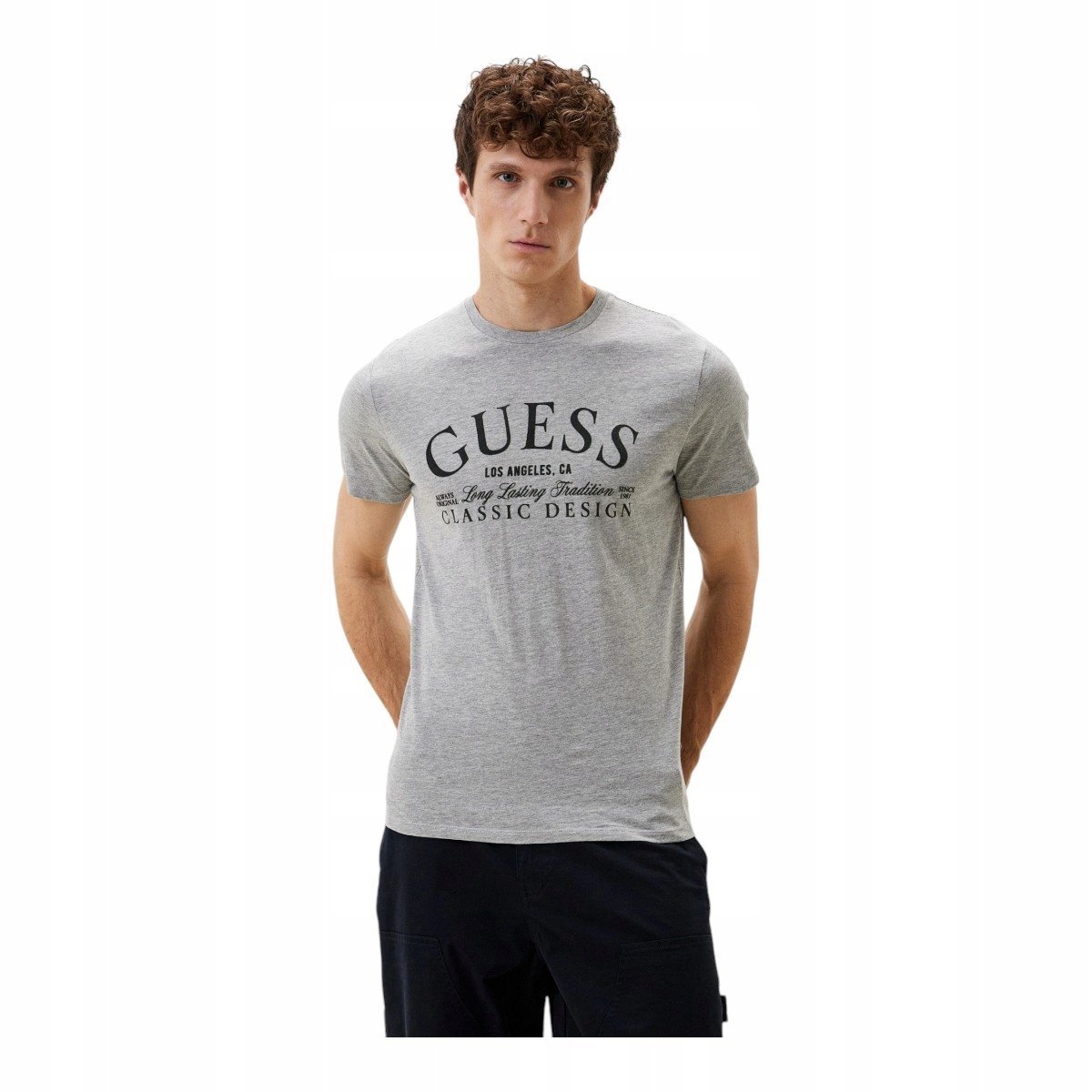 GUESS KOSZULKA MĘSKA T-SHIRT SS CLASSIC BSC INTL CLASSIC DESIGN SZARA r.XL