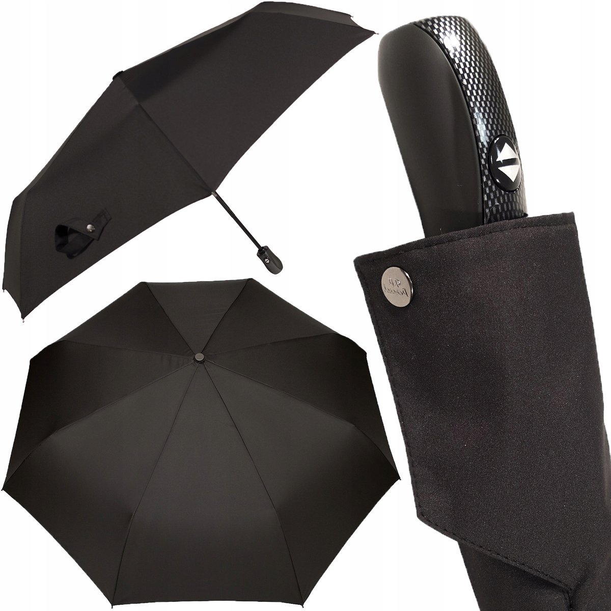 Elegancki parasol męski czarny automatyczny Carbon Steel