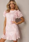 Sukienki - Różowa Sukienka Dopasowana Mini z Koronką i Falbankami Offiamea - miniaturka - grafika 1