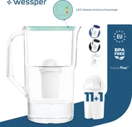 Karafki - Dzbanek filtrujący wodę Wessper 3,3 l z licznikiem LED Karafka filtrująca Classic kompatybilna z filtrem Brita Classic - miętowy 12x filtrów w zestawie - miniaturka - grafika 1