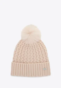 Czapka damska o splocie w drobny wzór beżowa - Czapki damskie Czapka damska o splocie w drobny wzór beżowa - Czapki damskie - miniaturka - grafika 1