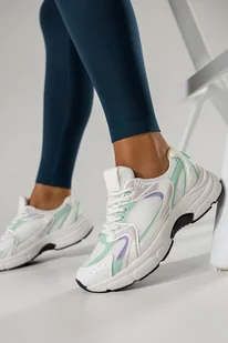 Białe sneakersy damskie buty sportowe na trening zielone i fioletowe wstawki sznurowane Casu ABO-1707-40 - Sneakersy damskie - miniaturka - grafika 1