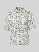 Bluzki damskie - Bluzka lniana o kroju loose fit z brustaszą - miniaturka - grafika 1