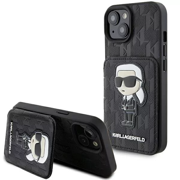 Karl Lagerfeld KLHCP15SSAKKNSCK iPhone 15 6.1" czarny/black hardcase Saffiano Cardslots and Stand Monogram Ikonik Patch