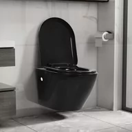 Miski WC - VidaXL Wisząca toaleta bez kołnierza, ceramiczna, czarna - miniaturka - grafika 1
