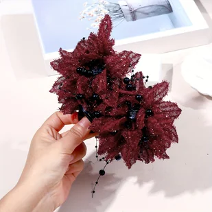 TEMU 1 szt. Ekstra Duża Elegancka Spinka do włosów - Ozdoba z Kaskadowymi Czarno-Czerwonymi-Grafitowym-Gray-Czerniami i Pióropuszami Chwostem - - Ozdoby do włosów - miniaturka - grafika 1