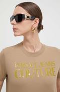Koszulki sportowe damskie - Versace Jeans Couture t-shirt bawełniany damski kolor beżowy - miniaturka - grafika 1