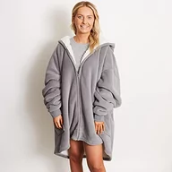 Bluzy damskie - Sienna Bluza z kapturem z zamkiem błyskawicznym, koc do noszenia, dla kobiet, mężczyzn, przytulny, ciepły, polarowy kardigan, jeden rozmiar - szary (Charcoal Grey) - miniaturka - grafika 1