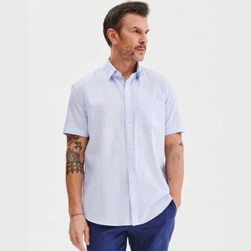 Jasnoniebieska koszula męska z krótkim rękawem Lniana Pako Lorente roz. L
