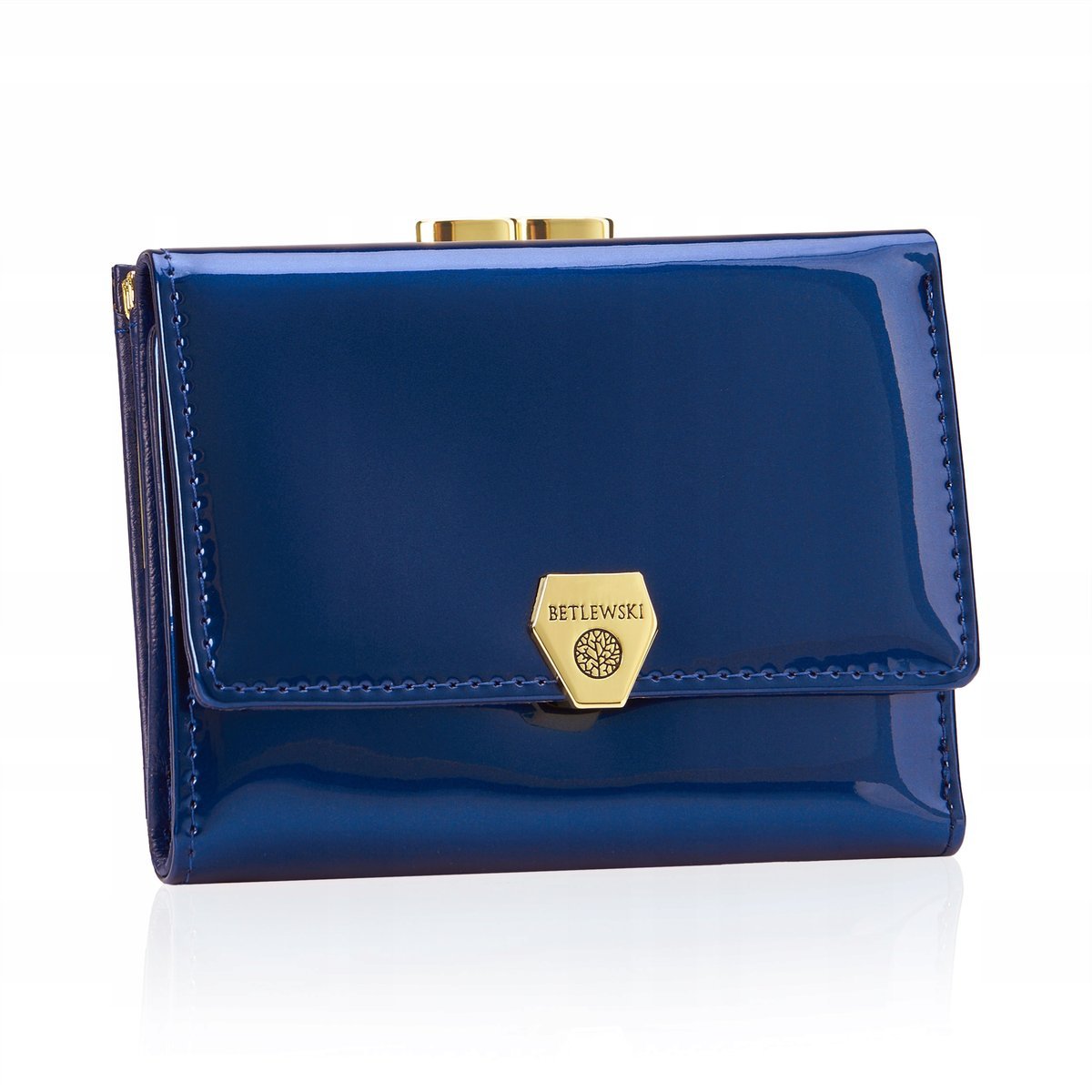 Betlewski portfel damski skórzany na prezent lakierowany gładki karty RFID