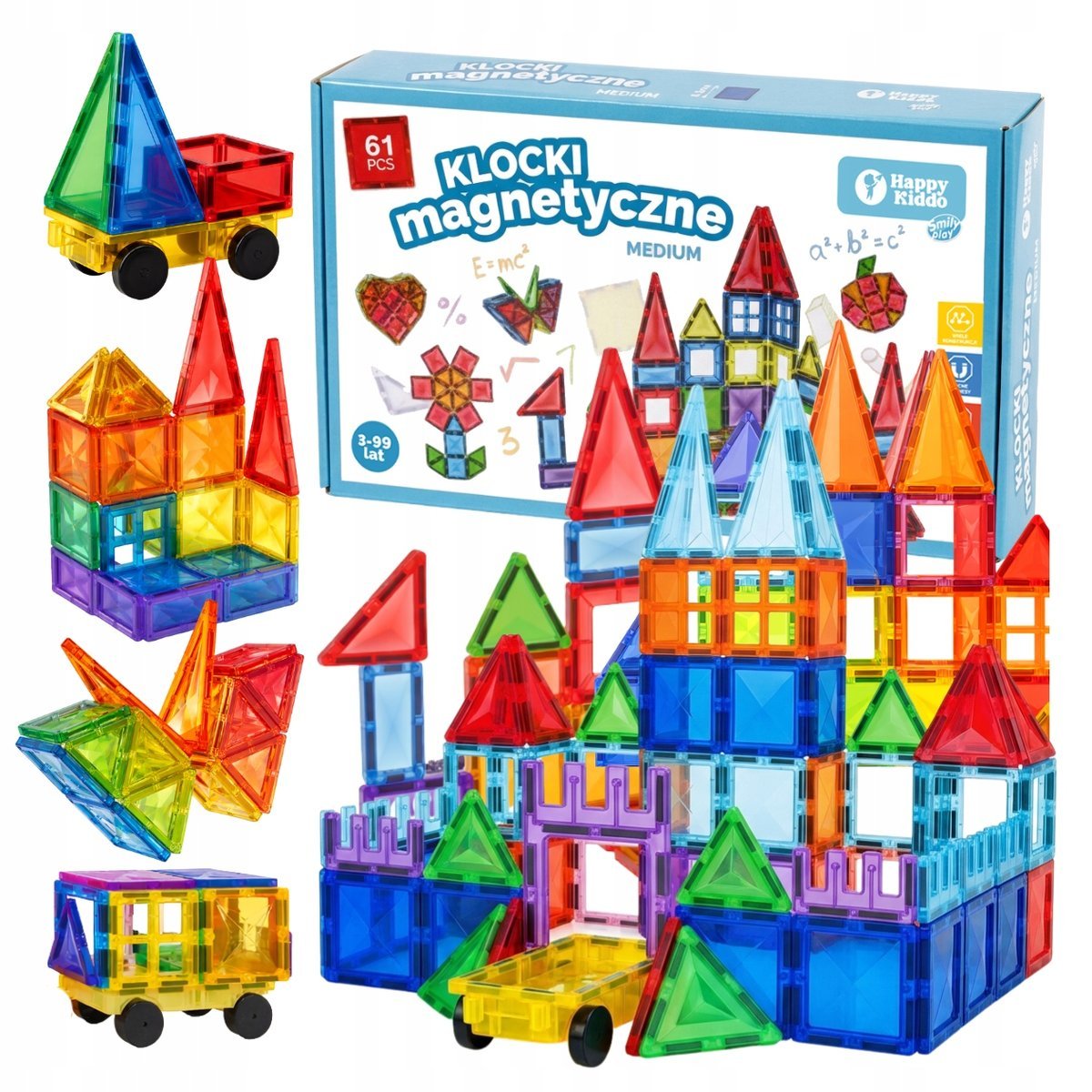 KLOCKI MAGNETYCZNE KONSTRUKCYJNE 3D DUŻY ZAMEK Z AUTKIEM 61 ELEMENTÓW NOWY