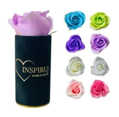 Sztuczne kwiaty - FLOWERBOX Z RÓŻĄ MYDLANĄ PUDEŁKO WELUROWE INSPIRUJ KWIATY MYDLANE PREZENT - miniaturka - grafika 1