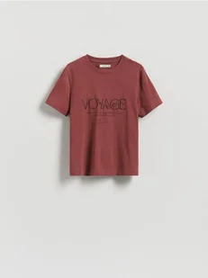 Reserved - T-shirt z nadrukiem - bordowy - Koszulki i topy damskie - miniaturka - grafika 1