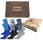 Skarpetki męskie - Gotowy prezent dla dziadka Skarpetki męskie 3 pary 39/42 ręcznik z haftem Super Dziadek - miniaturka - grafika 1