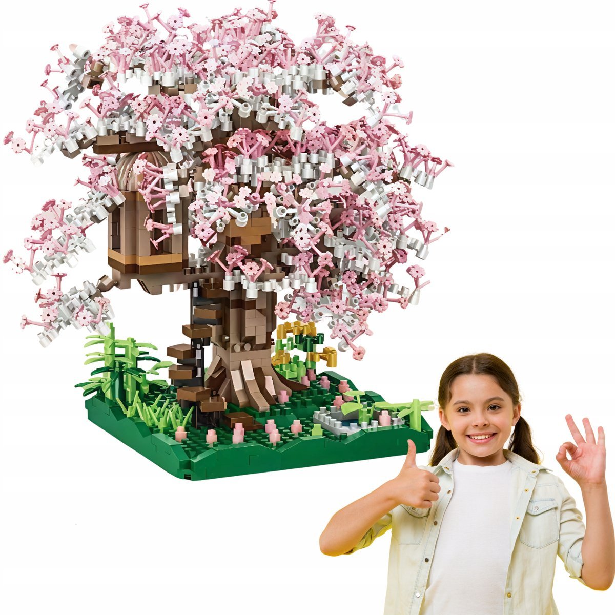 Klocki MINI bonsai drzewko wiśniowe 2000 elementów dla dzieci różowe domek