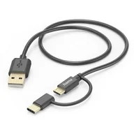 Kable - Kabel do telefonu z adapterem 2x1 USB-C Micro USB USB-A długość 1 m czarny - miniaturka - grafika 1