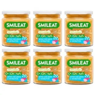 Smileat Słoiczek z ekologicznymi małymi kawałkami ryżu i indyka z warzywami po 10 miesiącu Zestaw 6 x 230 g Bio - Dania dla dzieci - miniaturka - grafika 1