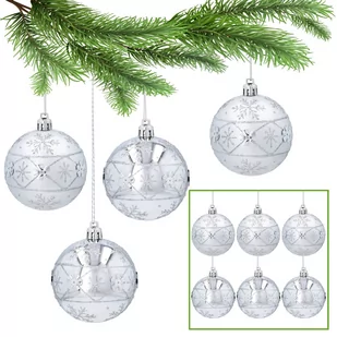 Srebrne bombki choinkowe z brokatem, zestaw plastikowych bombek, ozdoby choinkowe 7cm, 6 szt 1 paczka - Bombki - miniaturka - grafika 1