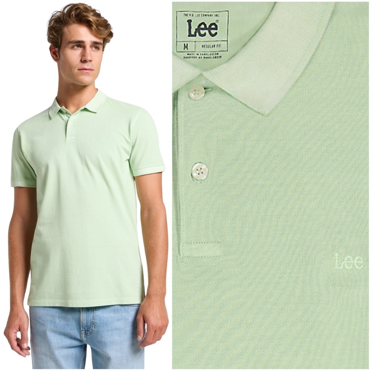 Lee GARMENT DYE POLO Soft Sage zielona bawełniana polówka logo REGULAR M