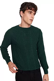 Bluzy męskie - Trendyol Męska bluza z okrągłym dekoltem, gładka, wąska bluza, zielona, M, ZIELONY, M - grafika 1