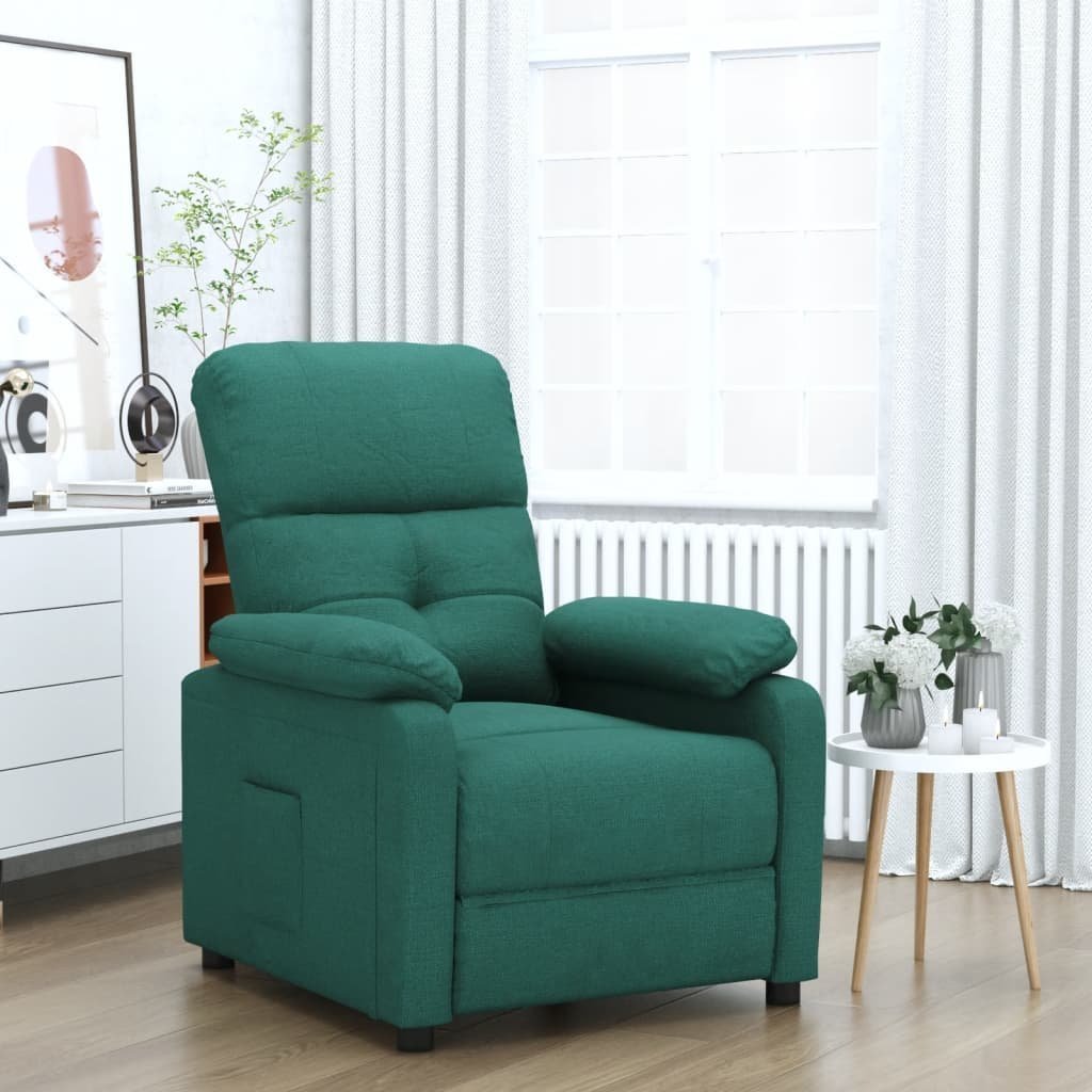 vidaXL vidaXL Fotel rozkładany, ciemnozielony, tapicerowany tkaniną