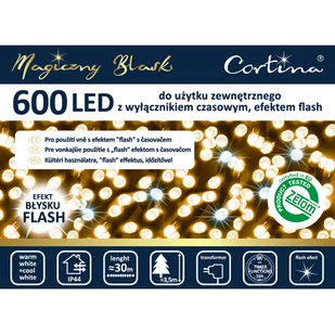 Lampki LED 600 zewnętrzne ciepły biały CORTINA POLAND - Oświetlenie świąteczne - miniaturka - grafika 1