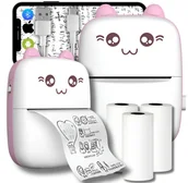 Drukarki - DRUKUŚ MINI DRUKARKA TERMICZNA RÓŻOWA MINI KOT + 3 SZT ROLEK NA ŚCIANĘ - miniaturka - grafika 1