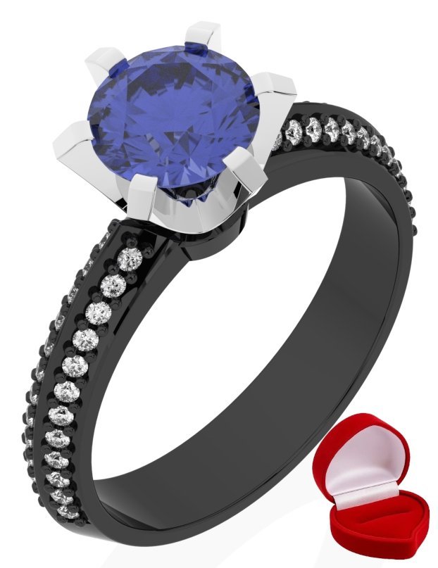 ZŁOTY PIERŚCIONEK ZARĘCZYNOWY 585 14k TANZANIT 1 ct CZARNE ZŁOTO R22