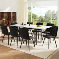 Stoły z krzesłami - Zestaw stół rozkładany + 8 krzeseł welurowych - 140/179,5 x 80 x 75,5 cm - MDF + nogi metalowe - biały + czarny - miniaturka - grafika 1