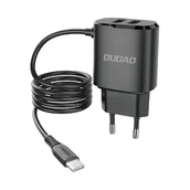 Ładowarki do telefonów - Dudao ładowarka sieciowa 2x USB z wbudowanym kablem USB Typ C 12 W czarny (A2ProT black) - miniaturka - grafika 1