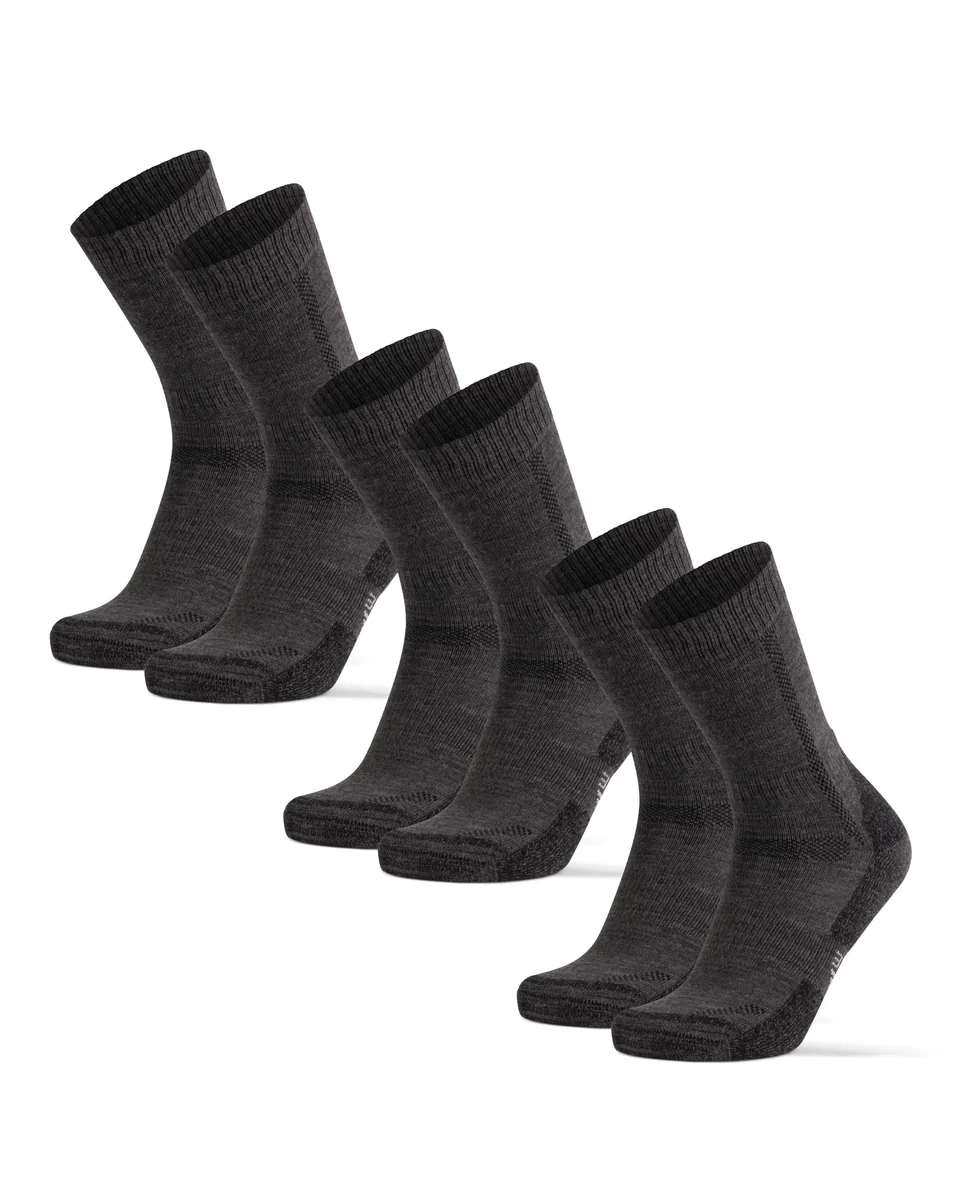DANISH ENDURANCE Skarpety Trekkingowe z Wełny Merino, Oddychające, dla Mężczyzn i Kobiet, Unisex, 3-Pak, Ciemnoszary, 39-42