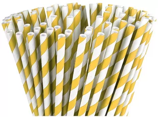 Słomka papierowa Biało-Żółta 197mm x 6mm, 100 sztuk - Słomki do napojów - miniaturka - grafika 1