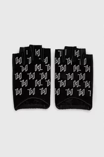 Rękawiczki - Karl Lagerfeld mitenki skórzane damskie kolor czarny - grafika 1