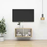 Szafki RTV - vidaXL Lumarko Wisząca szafka pod TV, dąb sonoma i biel, 37x37x72 cm, płyta 805476 - miniaturka - grafika 1