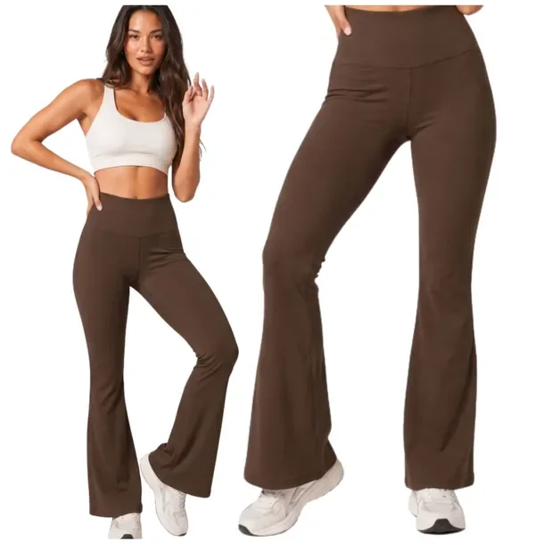 Spodnie Damskie Dzwony Prążkowane Materiałowe Casual Cienkie Legginsy L/XL
